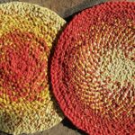 tressyclage tapis de chiffons tressés tissus_galette rouge jaune